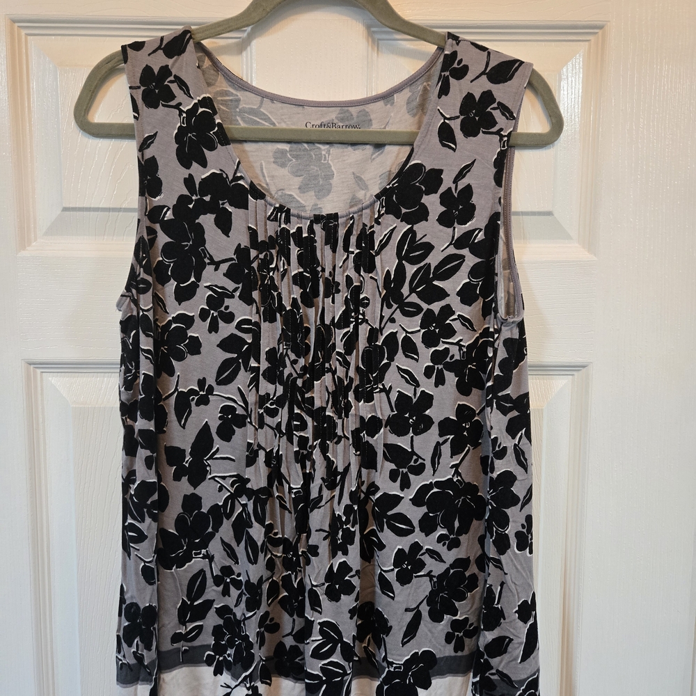 Gray and Black Floral Top